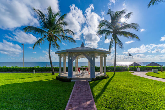 View of wedding pergola near Puerto Morelos, Caribbean Coast, Yucatan Peninsula, Riviera Maya