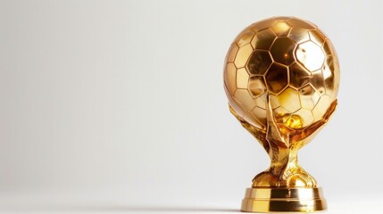 A gold soccer ball sits on a pedestal