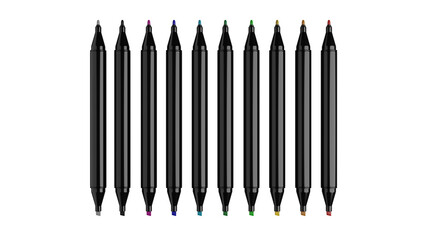 Set of colorful double side markers without caps isolated on transparent and white background. Art concept. 3D render