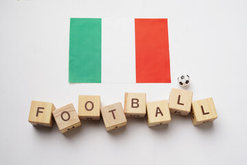 Italian flag with football title and white background. football concept