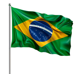 Brazilian flag waving glorious over isolated transparent background