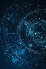 Obraz premium Futuristic digital interface, abstract technology background with circular elements, blue tones, data visualization, innovation concept.
