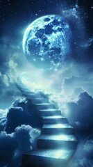 Obraz premium Surreal Art of a Staircase Ascending into the Moonlit Sky