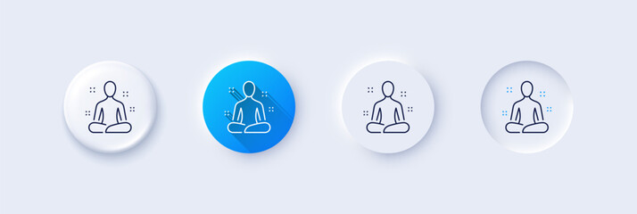 Yoga line icon. Neumorphic, Blue gradient, 3d pin buttons. Meditation pose sign. Relax body and mind symbol. Line icons. Neumorphic buttons with outline signs. Vector
