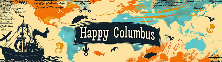 Celebrating Columbus Day theme, commemorating the discovery of America. Theme of travel and discovery.