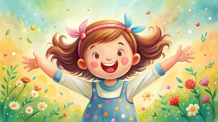 Fototapeta premium A happy little girl in a state of joy, love, happiness, excitement, hope, inspiration, euphoria 