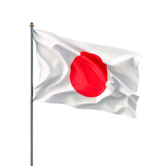 Japanese flag waving over isolated white transparent background