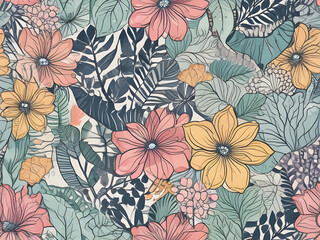 Soft and simple abstract irregular small flowers and grass