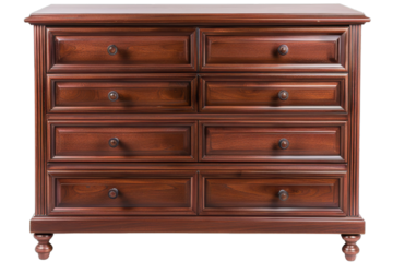 A beautifully crafted classic wooden dresser featuring eight drawers with detailed paneling and elegant knobs. Perfect for adding a touch of sophistication and ample storage to any bedroom.