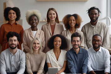 Group of diverse business professionals. Represents teamwork, corporate diversity, and collaborative success, perfect for business and marketing materials.