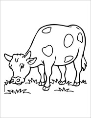 Cow Coloring page outline of cartoon cow isolated. black and white vector illustration,  coloring book for kids.