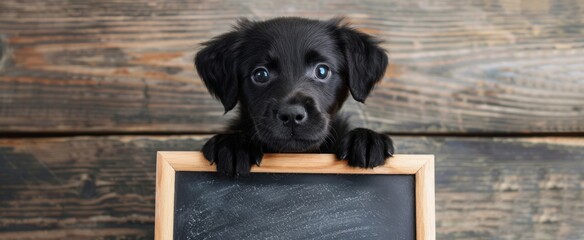 Cute Black Puppy with Chalkboard for Pet Education