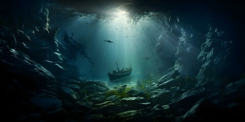 Exploring the Enigmatic Depths: A World of Uncharted Waters and Elusive Mysteries. Concept Mysterious Oceans, Uncharted Territories, Ancient Secrets, Deep Sea Exploration, Enigmatic Depths