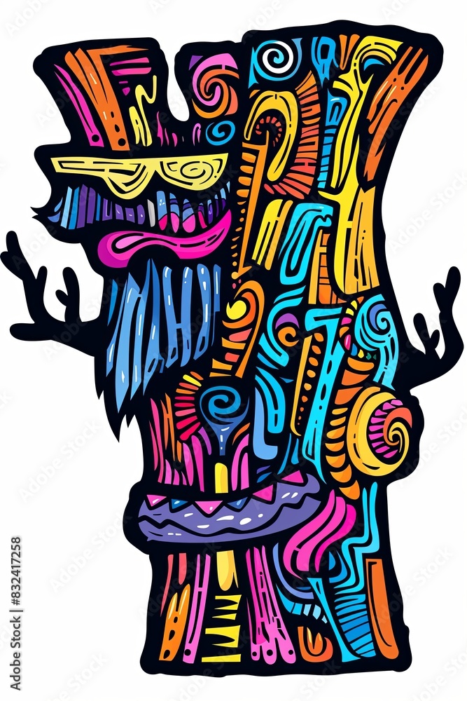 Poster Vibrant face drawing with a mosaic of hues creating a captivating display