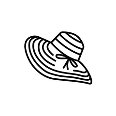 Women's summer hat black line icon. Summer clothes.