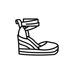 Wedge espadrilles black line icon. Summer clothes.