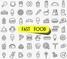 Fast food icons set. Fast food and drinks. Set of various fast food icons.
