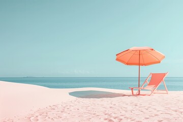 Pink beach umbrella and chair