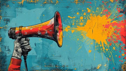 Hand Holding Red and Yellow Megaphone