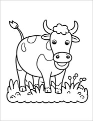 Cow Coloring page outline of cartoon cow isolated. black and white vector illustration,  coloring book for kids.