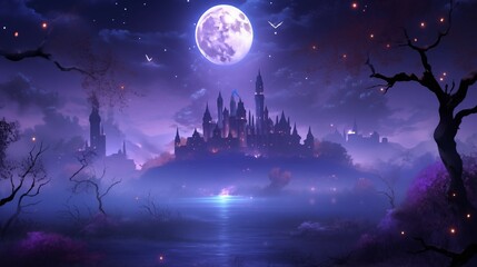 Naklejka premium Moonlit Halloween night under full moon