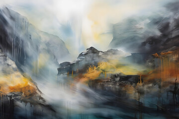 Fototapeta premium mystical valley overlooking cliffs. generative ai