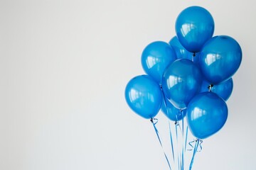 An arrangement of blue balloons on a white background. A greeting card.