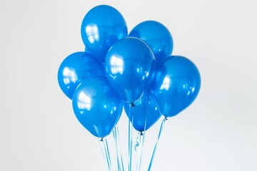 Greeting card with blue balloons on white background.