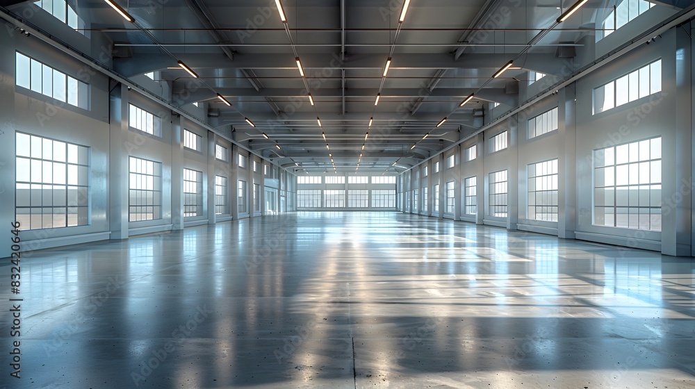 Poster bright and symmetrical large empty room: a professional editorial style photo