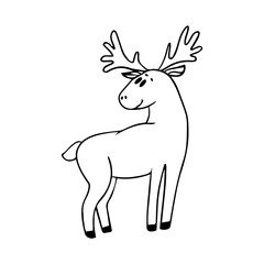 Deer illustration in doodle style. Vector isolated on a white background.