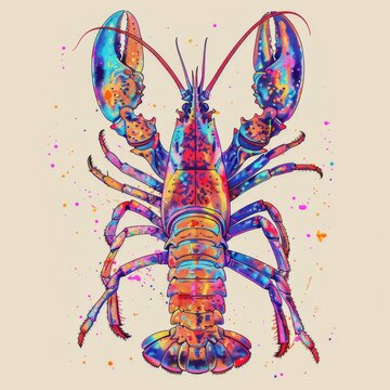 colorful lobster watercolor style clip art preview