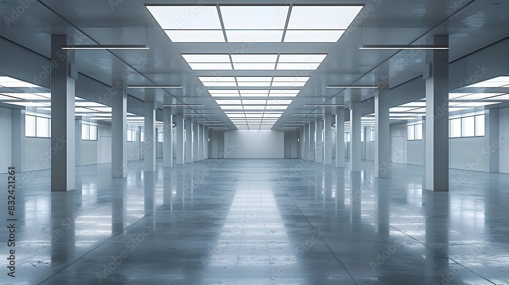 Poster spacious and symmetrical: a large empty room's clean design in high
