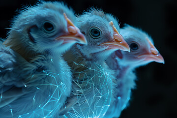 Obraz premium Three Chicks with Digital Network Overlay.