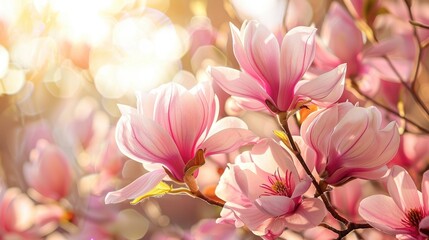 Beautiful pink magnolia flower in nature