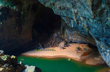 Hang En Cave, the first cave and camp site of Son Doong trek in Vietnam. The cave is in Phong Nha - Ke Bang National Park, UNESCO world heritage site.