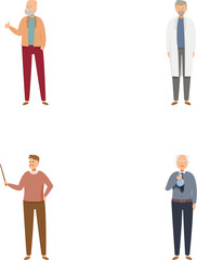 Illustration of four elderly male characters in different outfits and poses