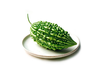 Sliced Bitter Gourd with Salt on White Plate