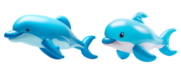 Blue Inflatable Dolphin Isolated on Transparent PNG Background, Pool toys