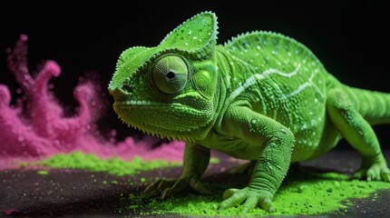 Fototapeta premium Green Chameleon in a Colorful World
