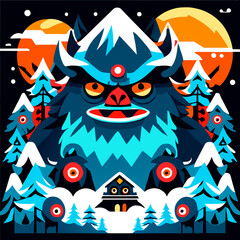 winter monsters full, vector illustration