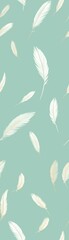 Elegant seamless pattern with white feathers on a soft turquoise background, perfect for wallpapers, textiles, and home decor.