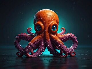 An octopus with eight long arms glides through the water at night