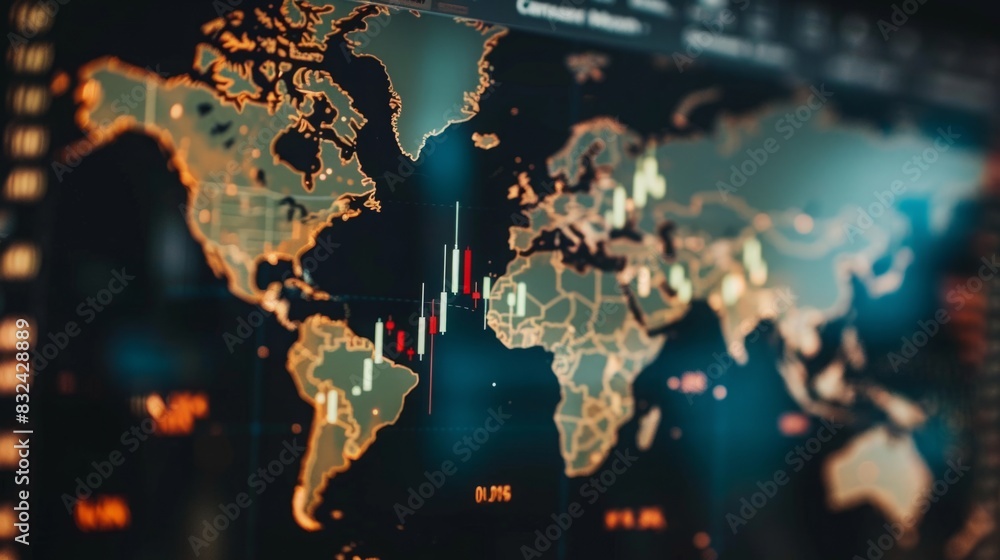 Poster a computer screen displaying a detailed world map with various countries and continents visible.