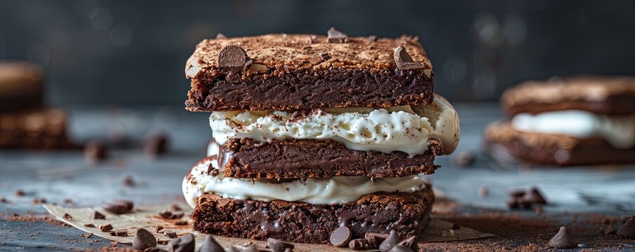 Ice cream sandwich with brownie and vanilla ice cream