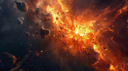 Abstract artwork of a fiery explosion in space, illustrating a scene from a science fiction game or movie