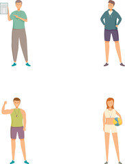 Illustration set of four different individuals each involved in a unique activity or sport