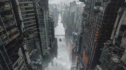 Futuristic cityscape with cyberpunk style for sci-fi themed designs