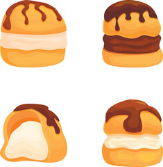 Delicious assorted cream puffs collection with chocolate glaze and whipped topping for indulgent tea time treats