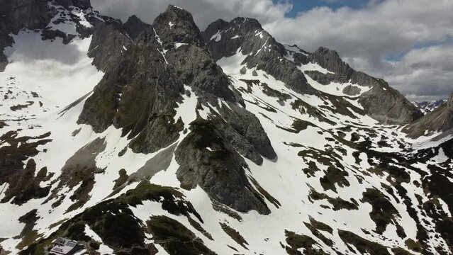 Aerial view of Seebensee lake with Zugspitze in the background, Alpine landscape in spring