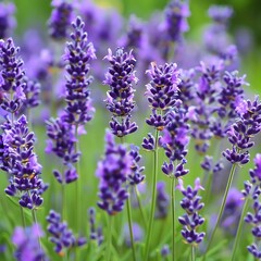 Fototapeta premium Close-up of lavender flowers in full bloom with a blurred background.